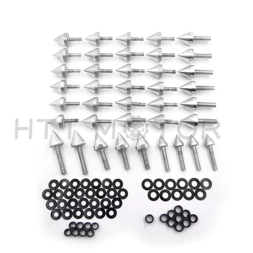 Set of 10 Spike Fairing Bolts for Yamaha YZF R6 (2003–2007) - Silver