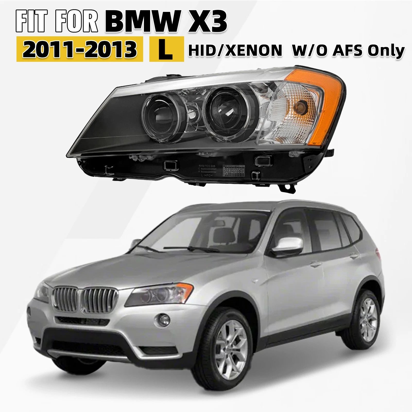HID/Xenon Left Driver Side Headlight for BMW X3 (2011–2013) F25