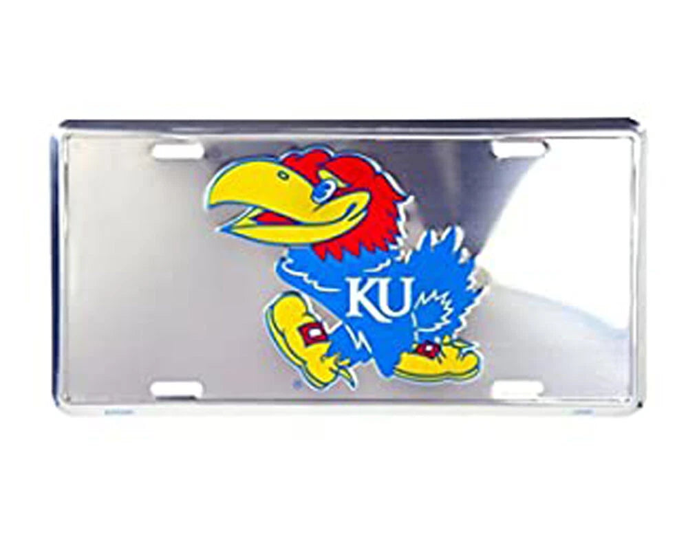 Chrome Metal License Plate for University of Kansas Jayhawks