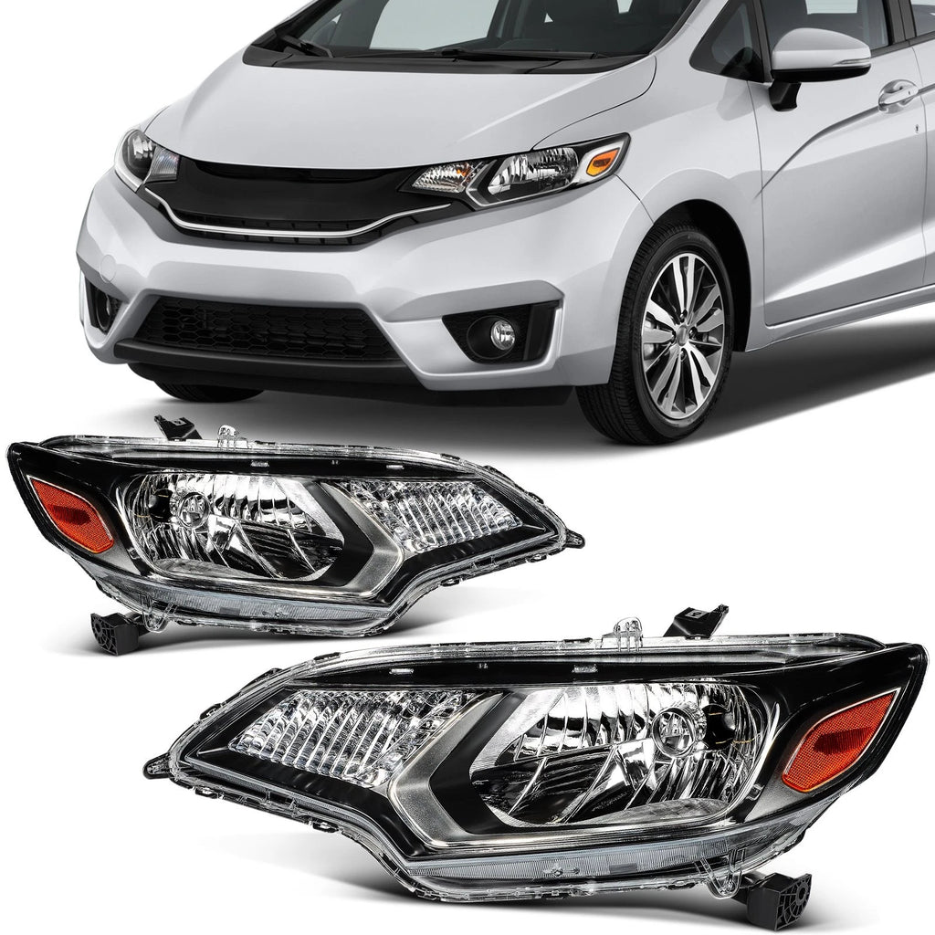 2X Headlight Assembly for Honda Fit (2015–2017) - Black Amber