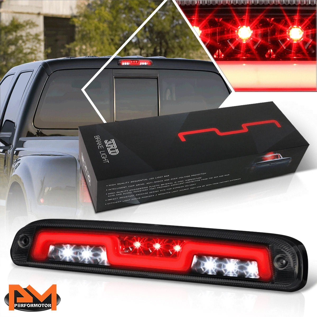 Smoked 2-Stage Sequential LED 3rd Brake Lights + Cargo Lamp for F250-F550 SD (1999–2016)
