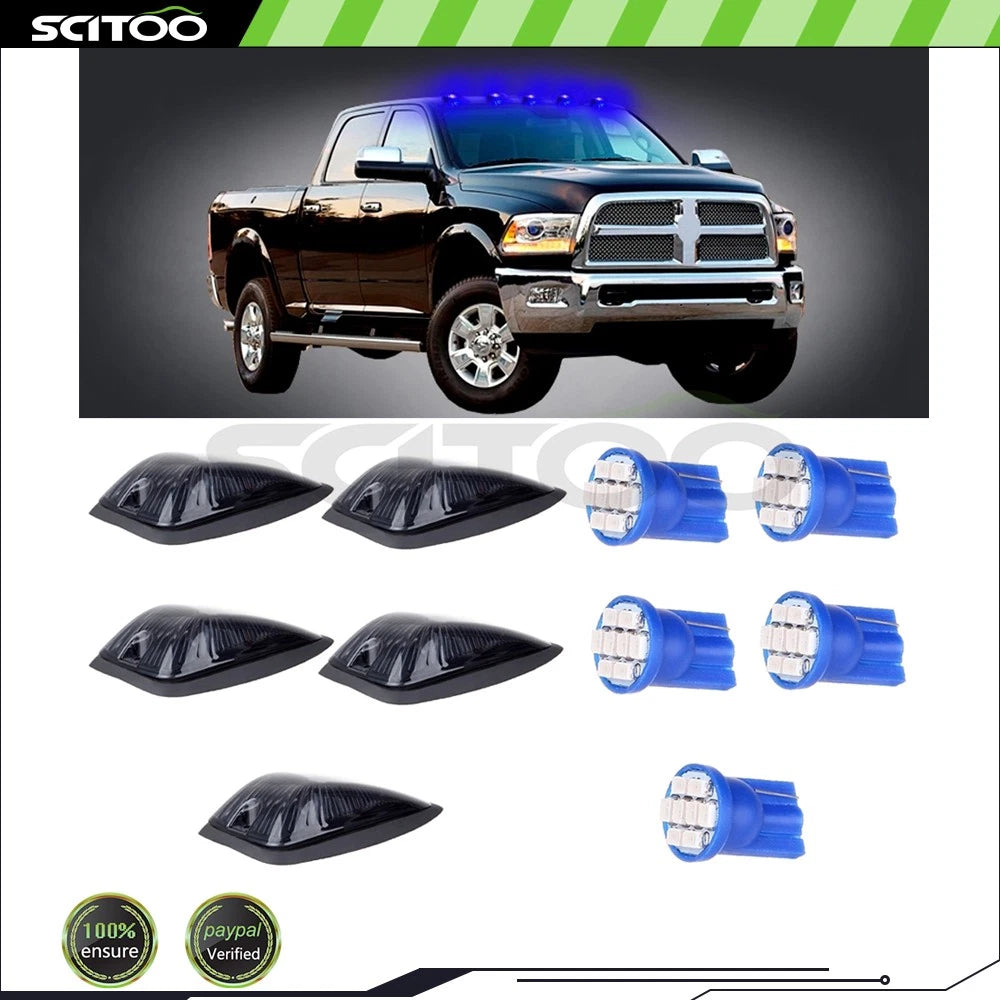 5X Smoke Lens Clearance Cab Marker & T10 LED Blue Base for Chevrolet Truck