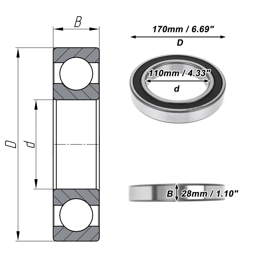 Deep Groove Ball Bearing 6022VV for Scooter Skateboard Wheel (P0 110x170x28mm)