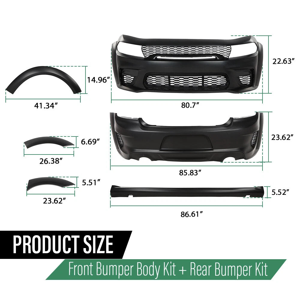 Front and Rear Bumper Hellcat Style for Dodge Charger Widebody (2015–2023)