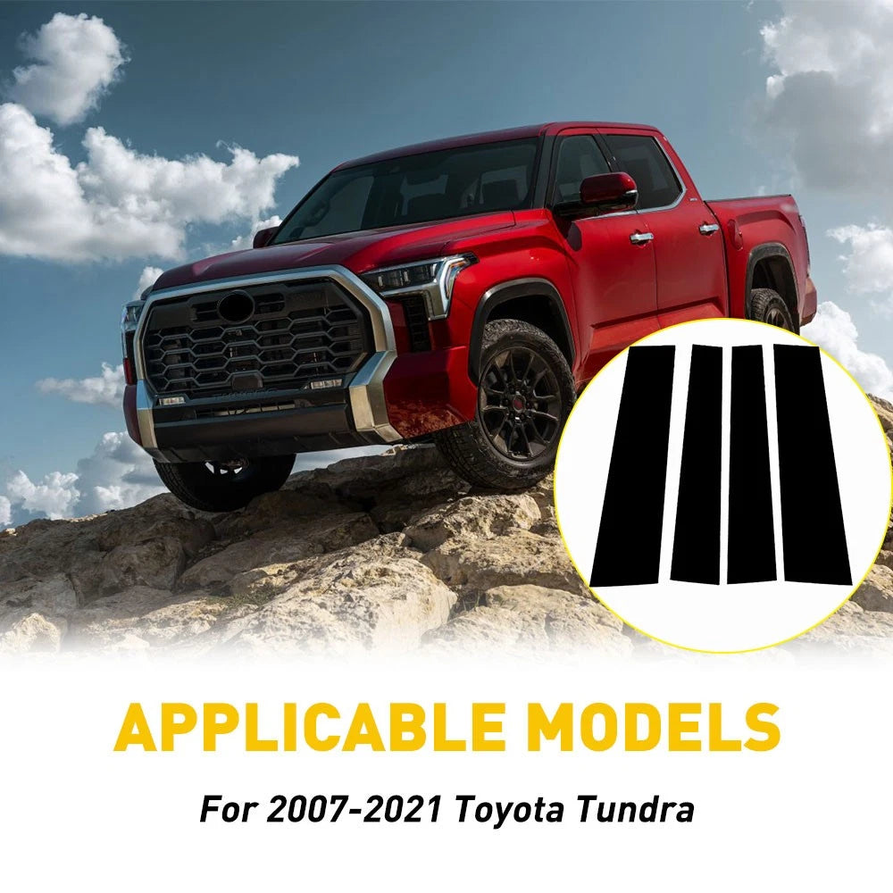 4PCS Black Window Pillar Posts Cover Trim for Toyota Tundra (2007–2021)