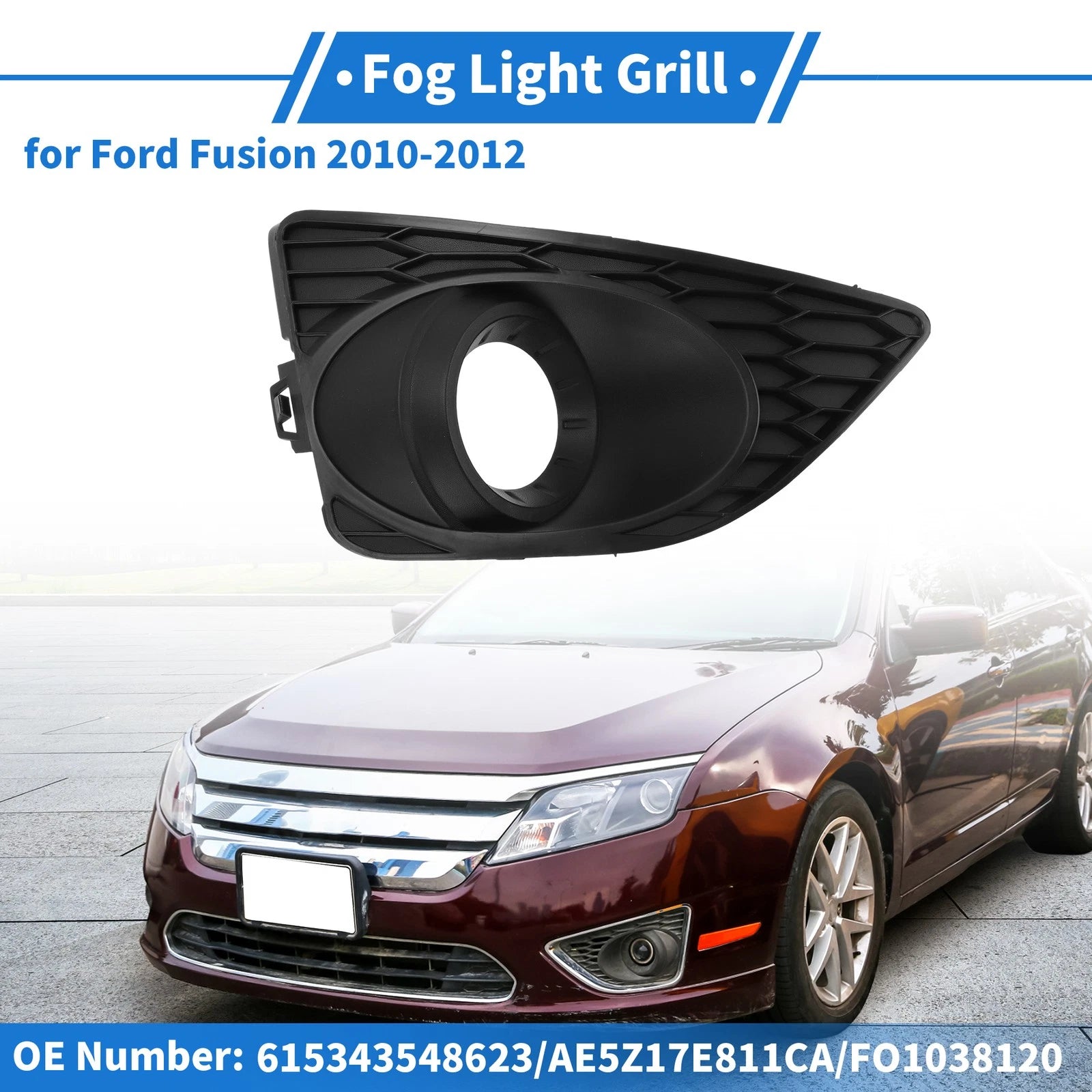 Front Right Fog Light Grill No.615343548784 for Ford Fusion (2010–2012) Black ABS