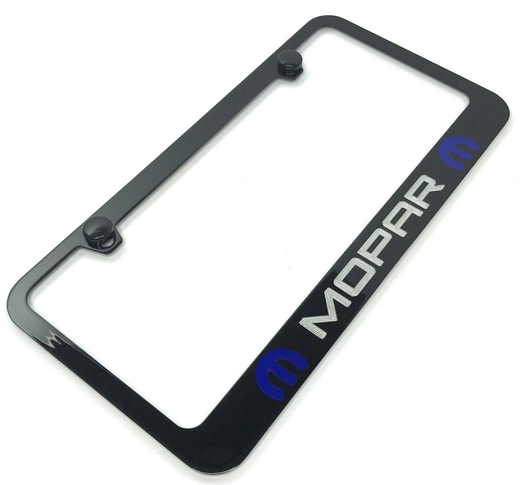 License Plate Frame Black Metal with Blue MOPAR Script for Dodge (2011–2024)