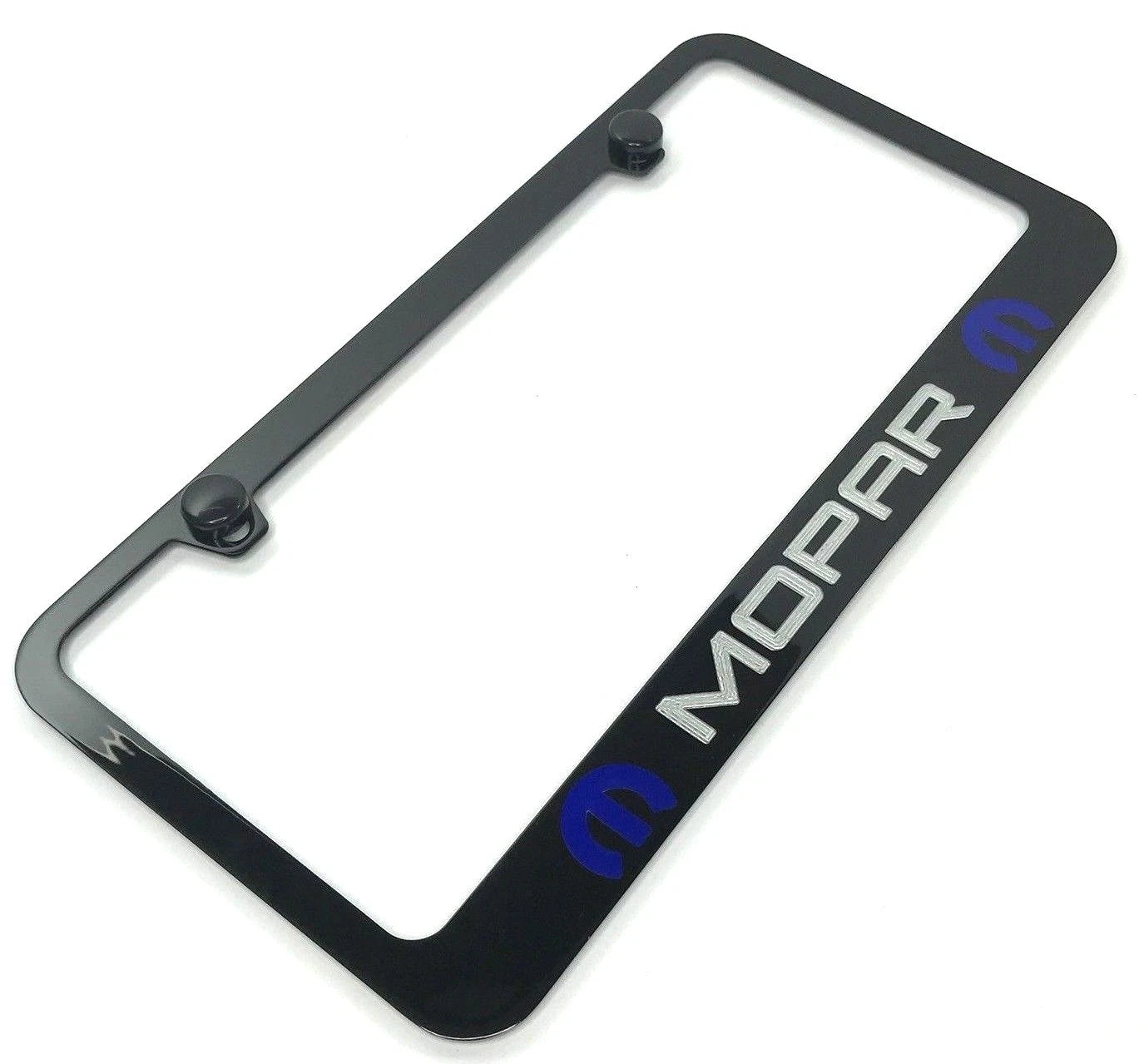 License Plate Frame Black Metal with Blue MOPAR Script for Dodge (2011–2024)