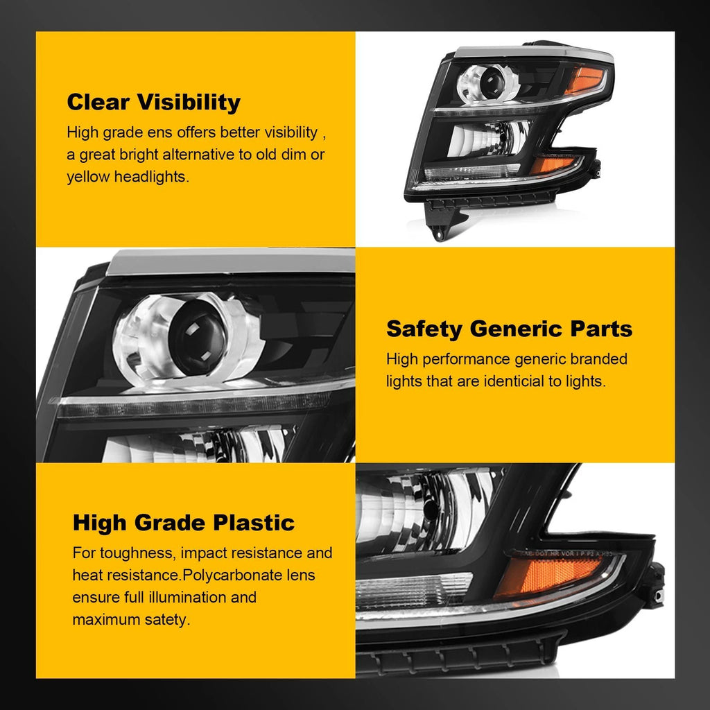 Headlight Assembly for Chevy Tahoe Suburban (2015–2017) Amber Corner Projector