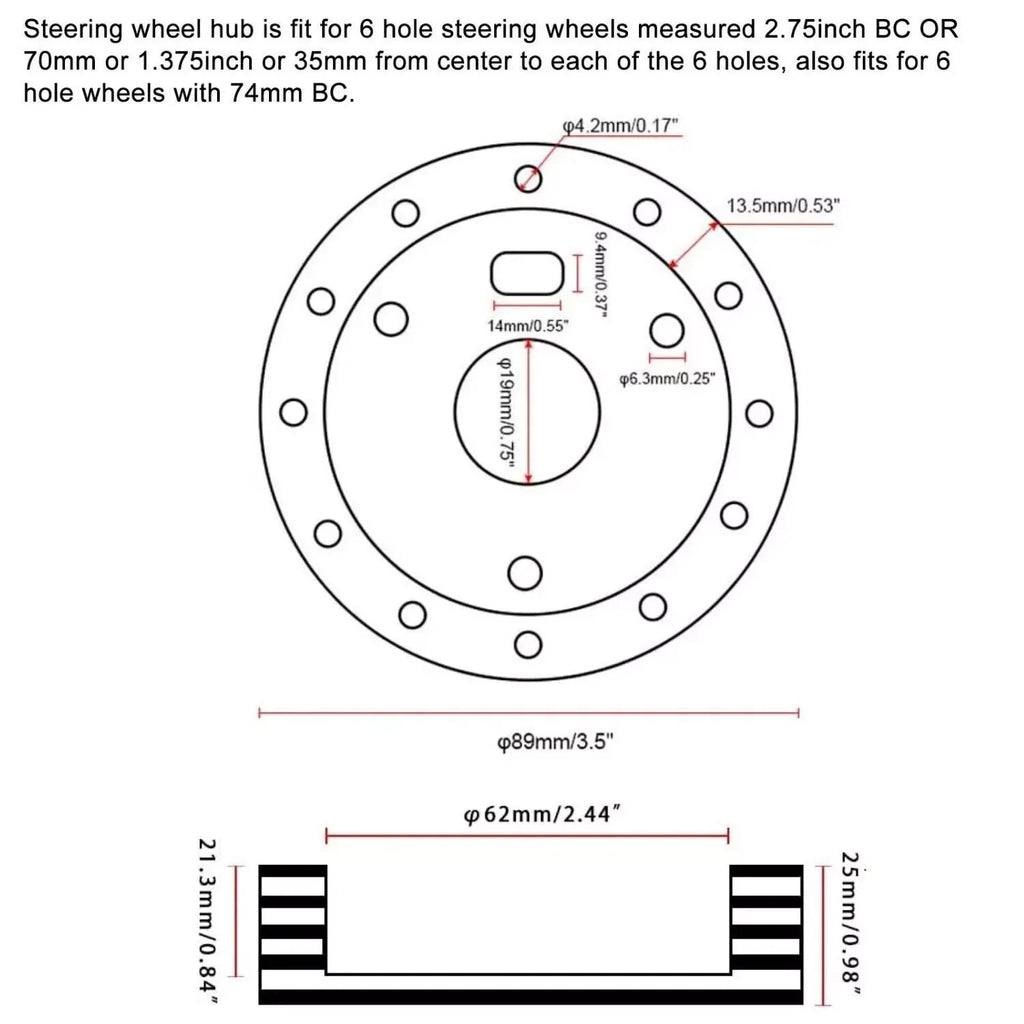 Steering Wheel Spacer Kit for 6 Hole to 3 Hole Adapter