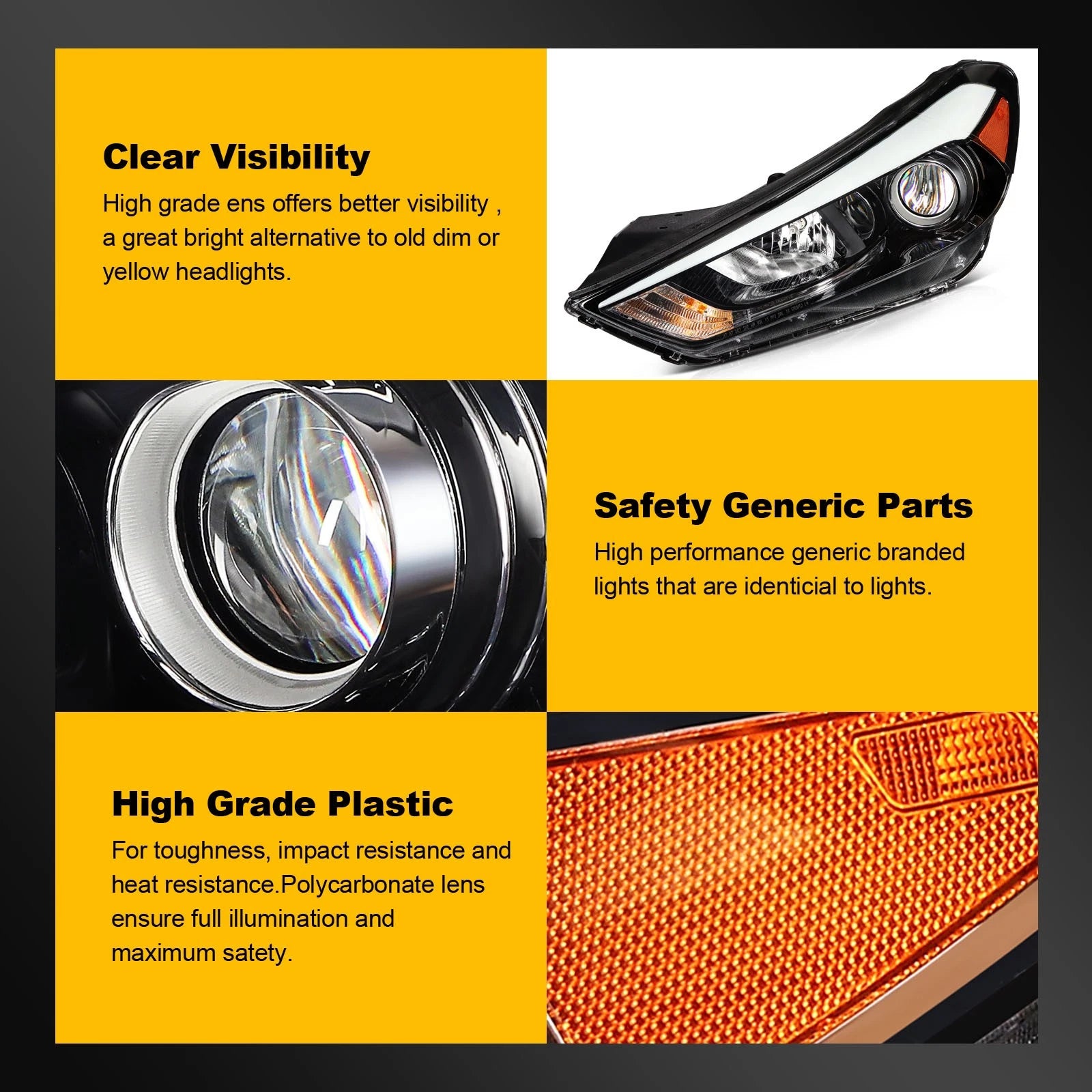 Headlight Assembly for Hyundai Tucson (2016–2018) Left Side with Bulbs