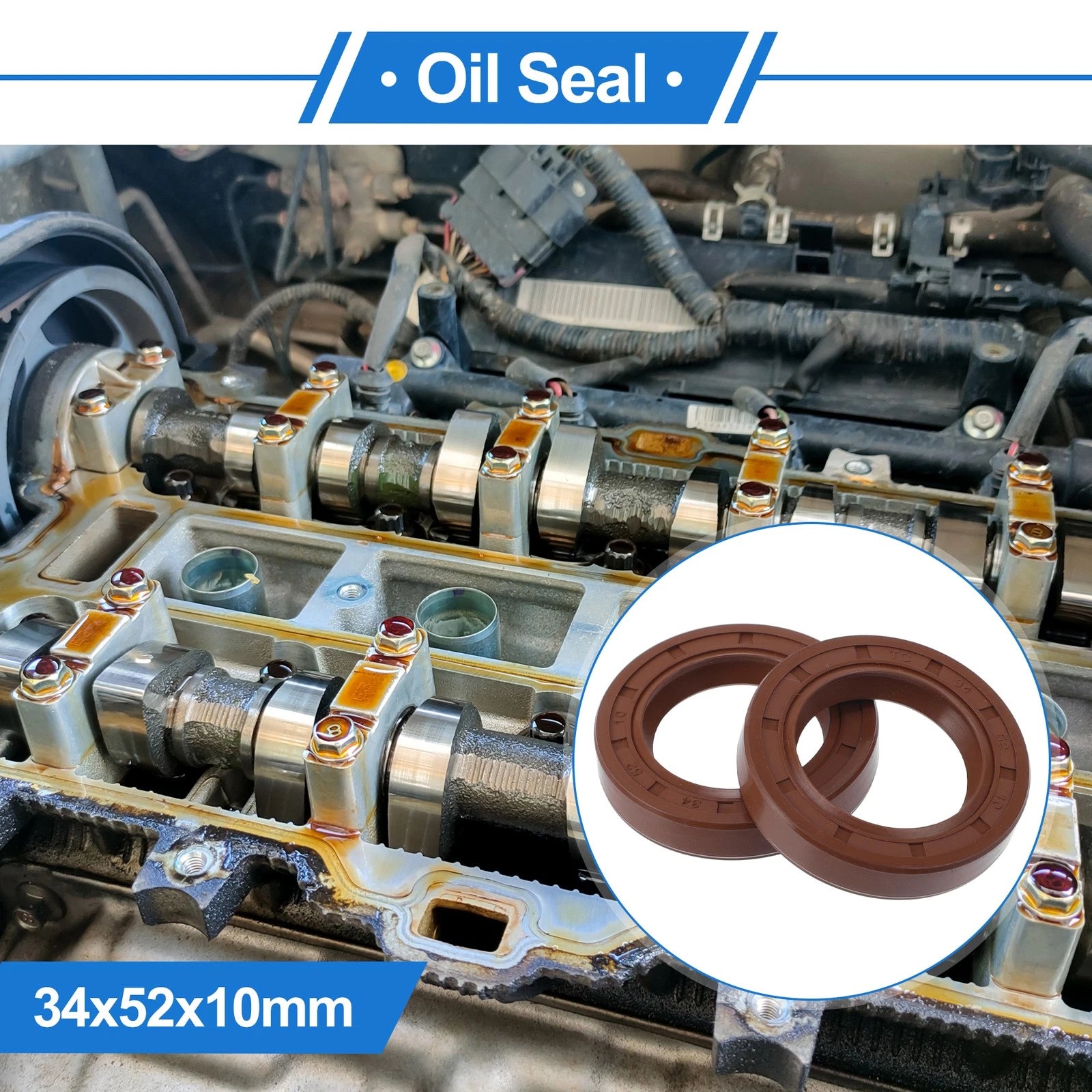 2X Oil Seal Rotary Shaft Seal FKM Rubber 34x52x10mm for Various Models