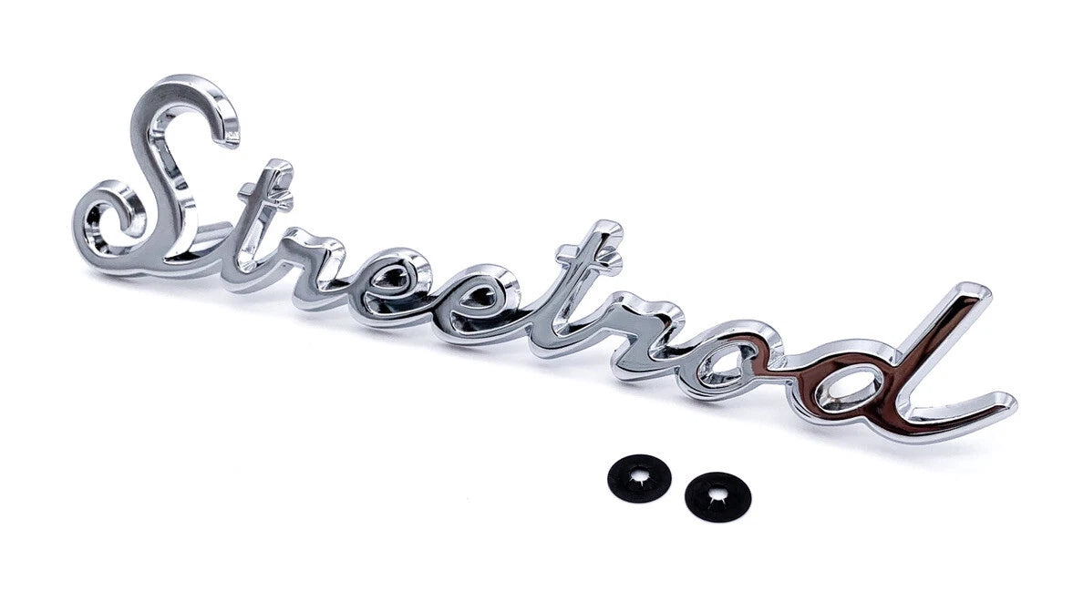 Universal Streetrod Chrome Script Emblem with Clips for Hot Rods (—)