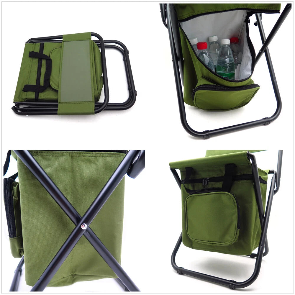 Multi-use Backrest Chair Stool with Cooler Bag for Hiking Fishing Camping