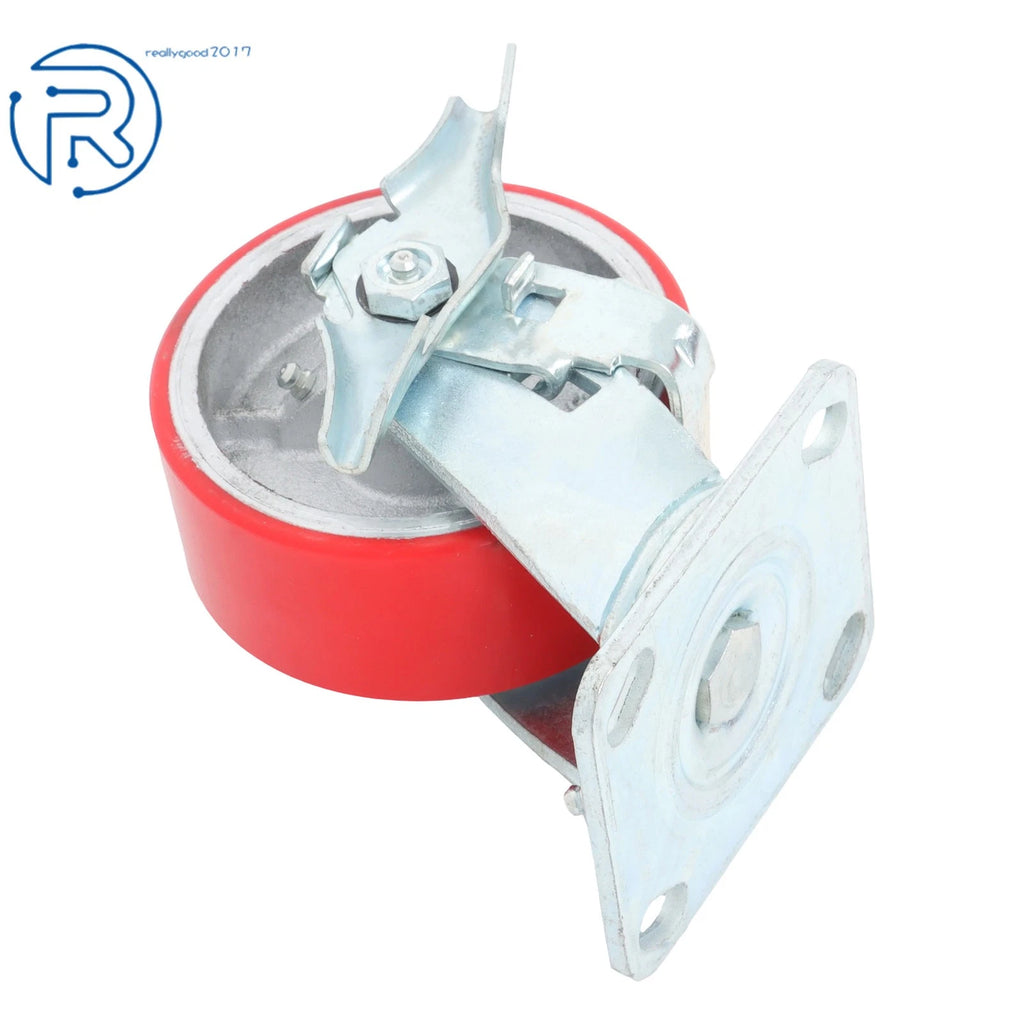Set of 4 PU Casters 5" with Side Brakes 3200lbs Capacity