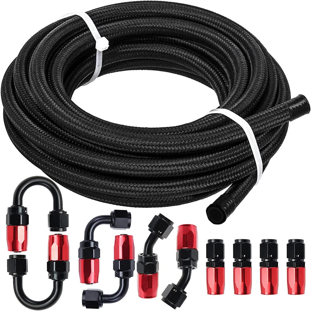 20FT 10AN Stainless Steel Braided Fuel/Oil/Gas Hose Line + 10 Fittings Kits