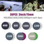30 Sanding Discs 400-3000 Grit Abrasive Pads for Automotive Use