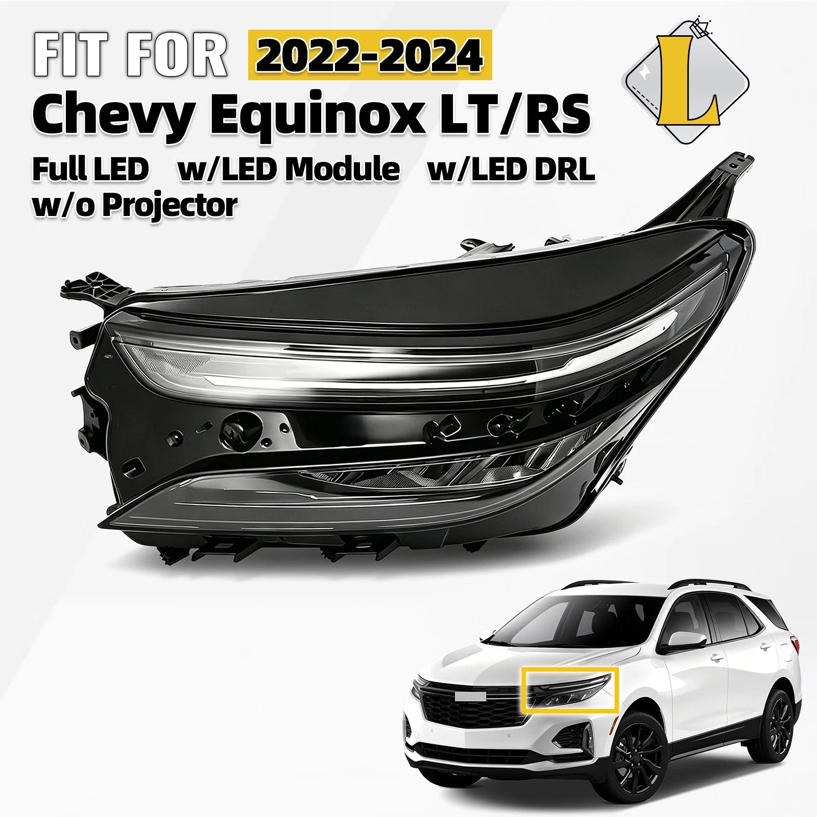 LED Non-Projector Headlight for Chevy Equinox LT RS (2022–2024) W/LED DRL Left