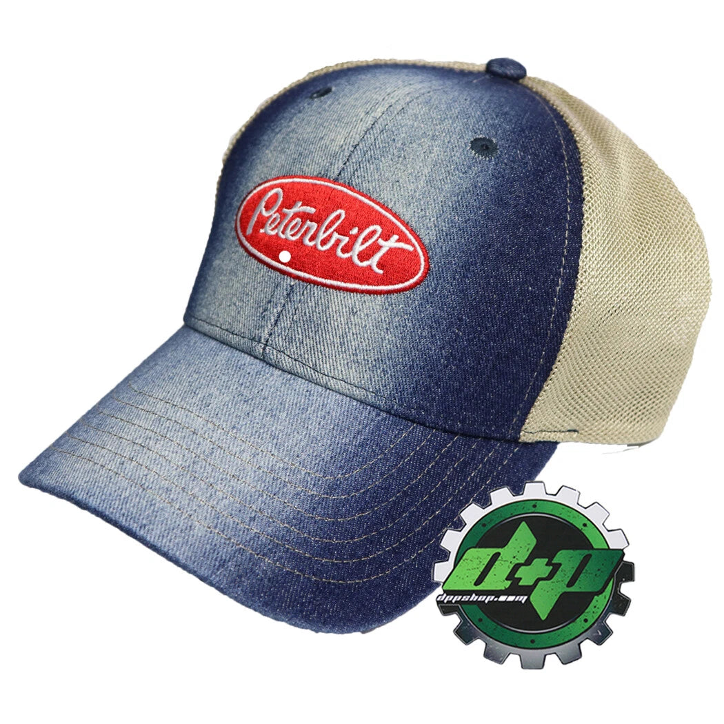 Peterbilt Hat Denim Tan Mesh Back Cap PB Logo