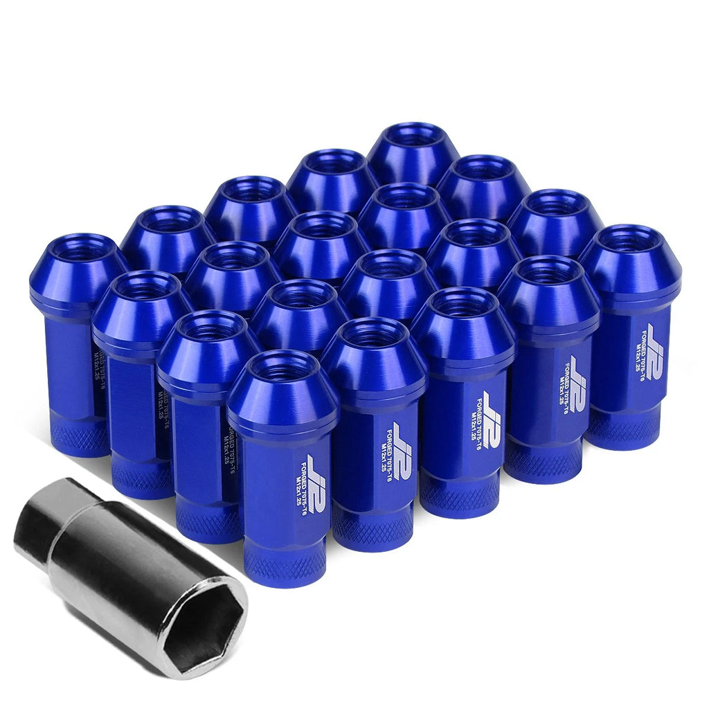 20 Pcs J2 7075 Forged Aluminum M12x1.25 Knurled Lug Nuts with Adapter Blue