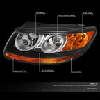 Pair of Black Housing Amber Side Bumper Headlights for Hyundai Santa Fe (2007–2012)