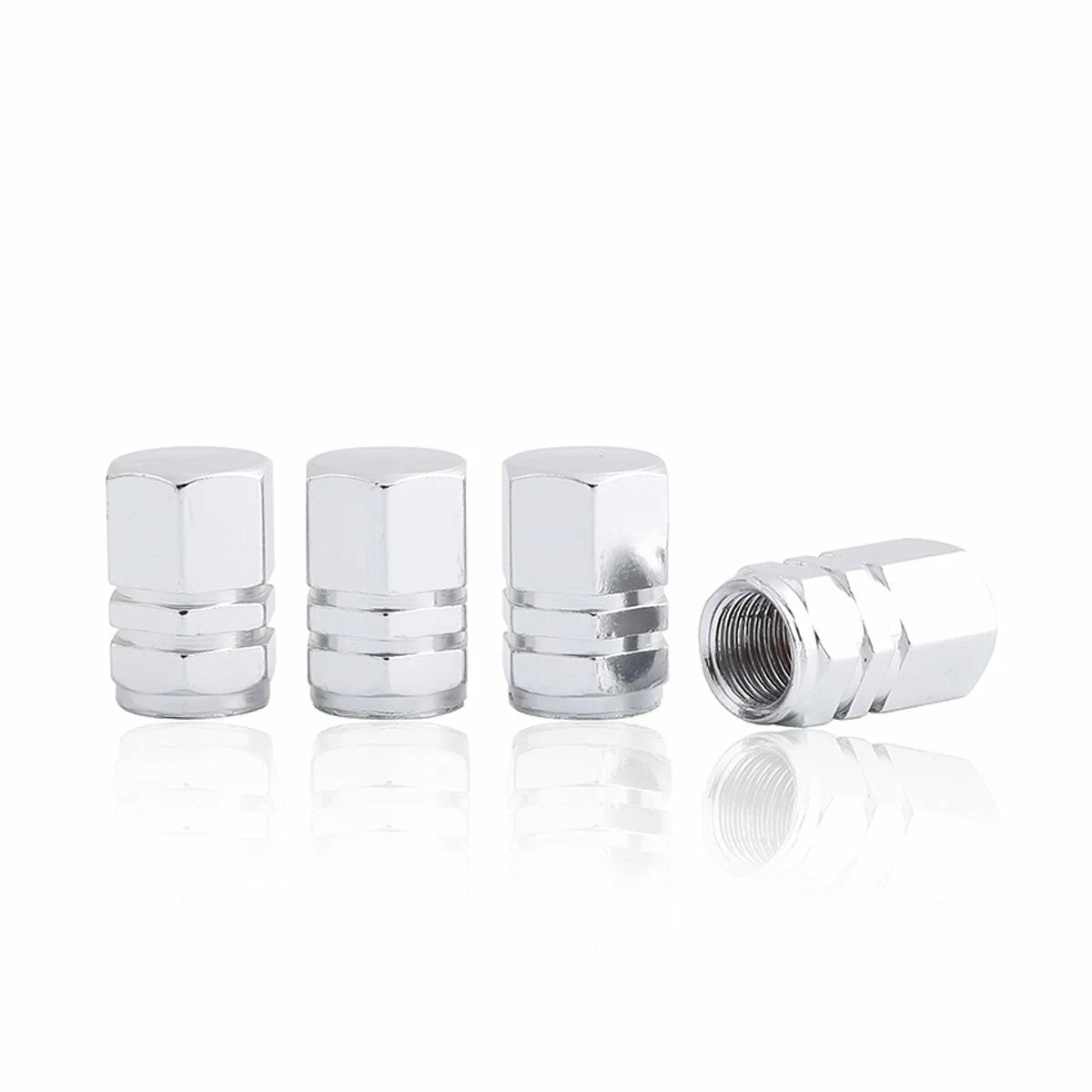 Wheel Tire Valve Stem Caps for Universal Fit Car Bike (4-Pack, Silver)