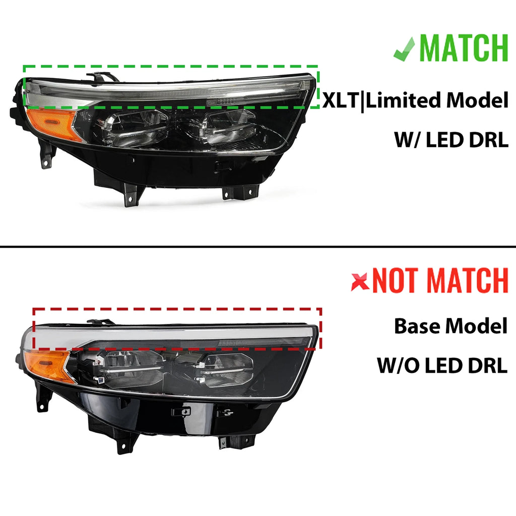 Full LED Headlight Pair for Ford Explorer (2020–2024) w/o Module, DRL, Chrome