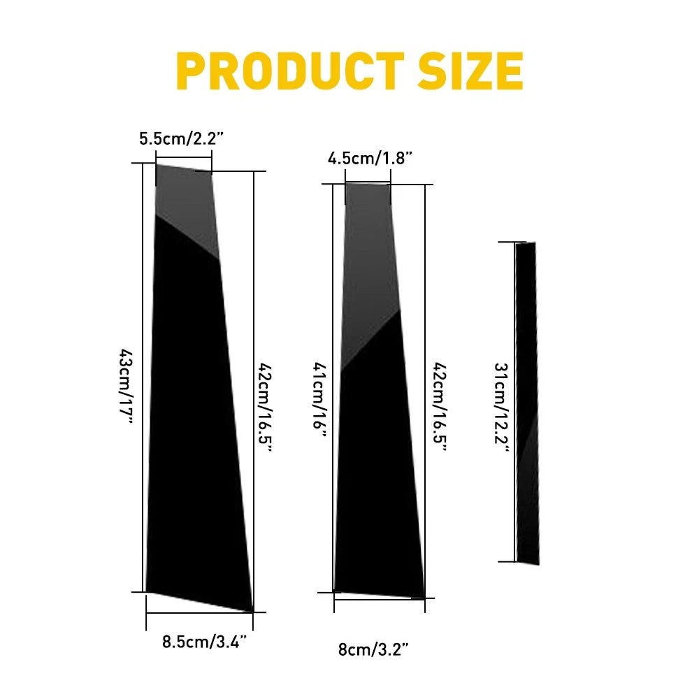 Set of 6 Door Trim Window Decals for Honda Accord (2008–2012) Black Pillar Posts