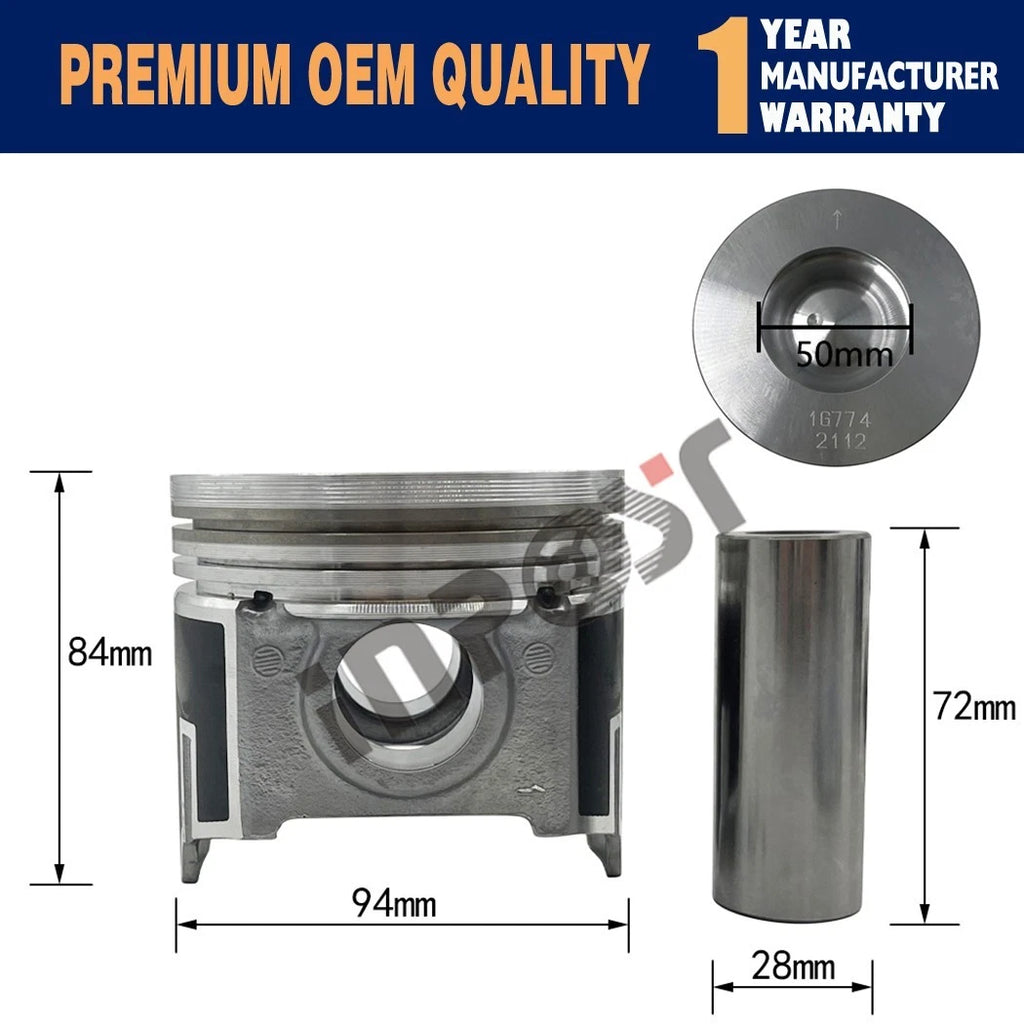 Set of 4 Pistons with Rings for Kubota Bobcat S650 T630 T650 S630 (1G774-2112, V3307)