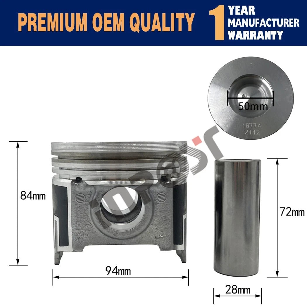 Set of 4 Pistons with Rings for Kubota Bobcat S650 T630 T650 S630 (1G774-2112, V3307)