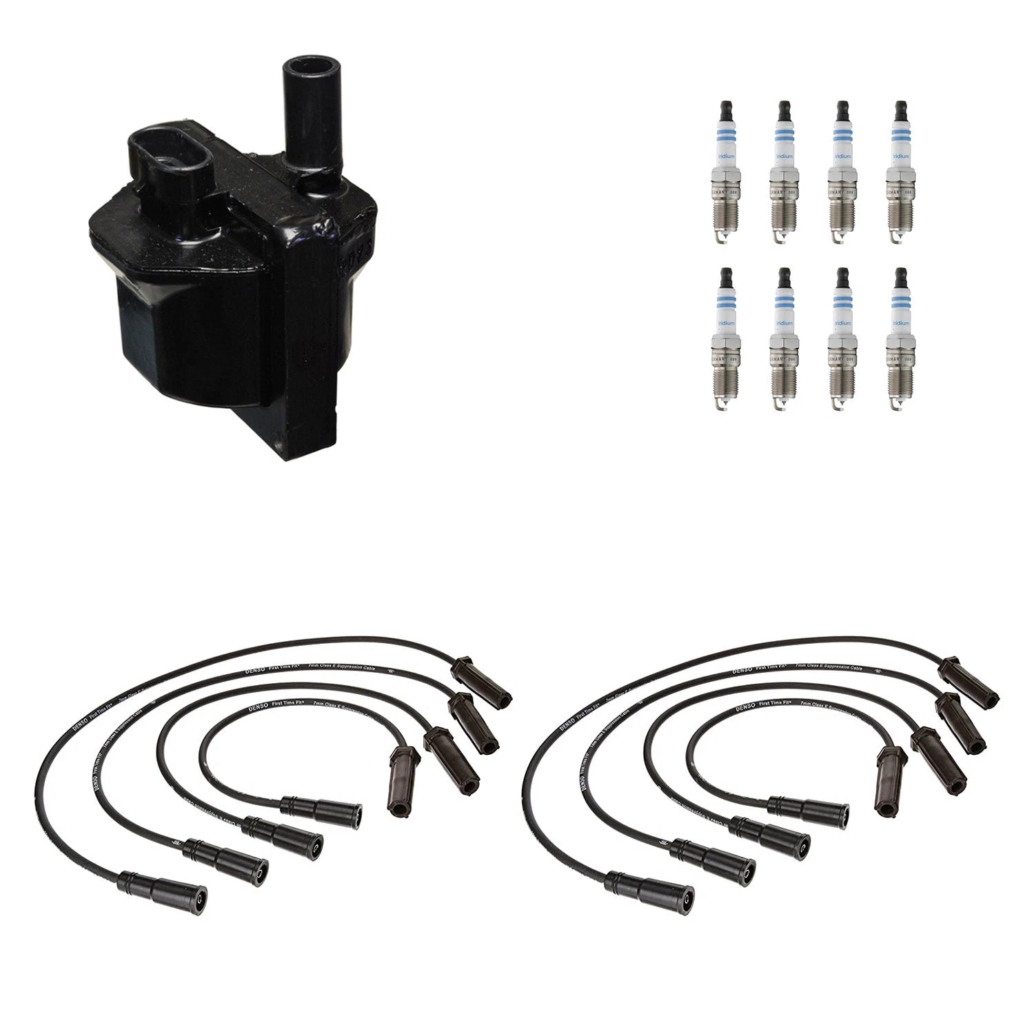 Set of 8 Denso Ignition Coil Wires & Bosch Iridium Spark Plugs for C3500 K2500 (1996–2000)
