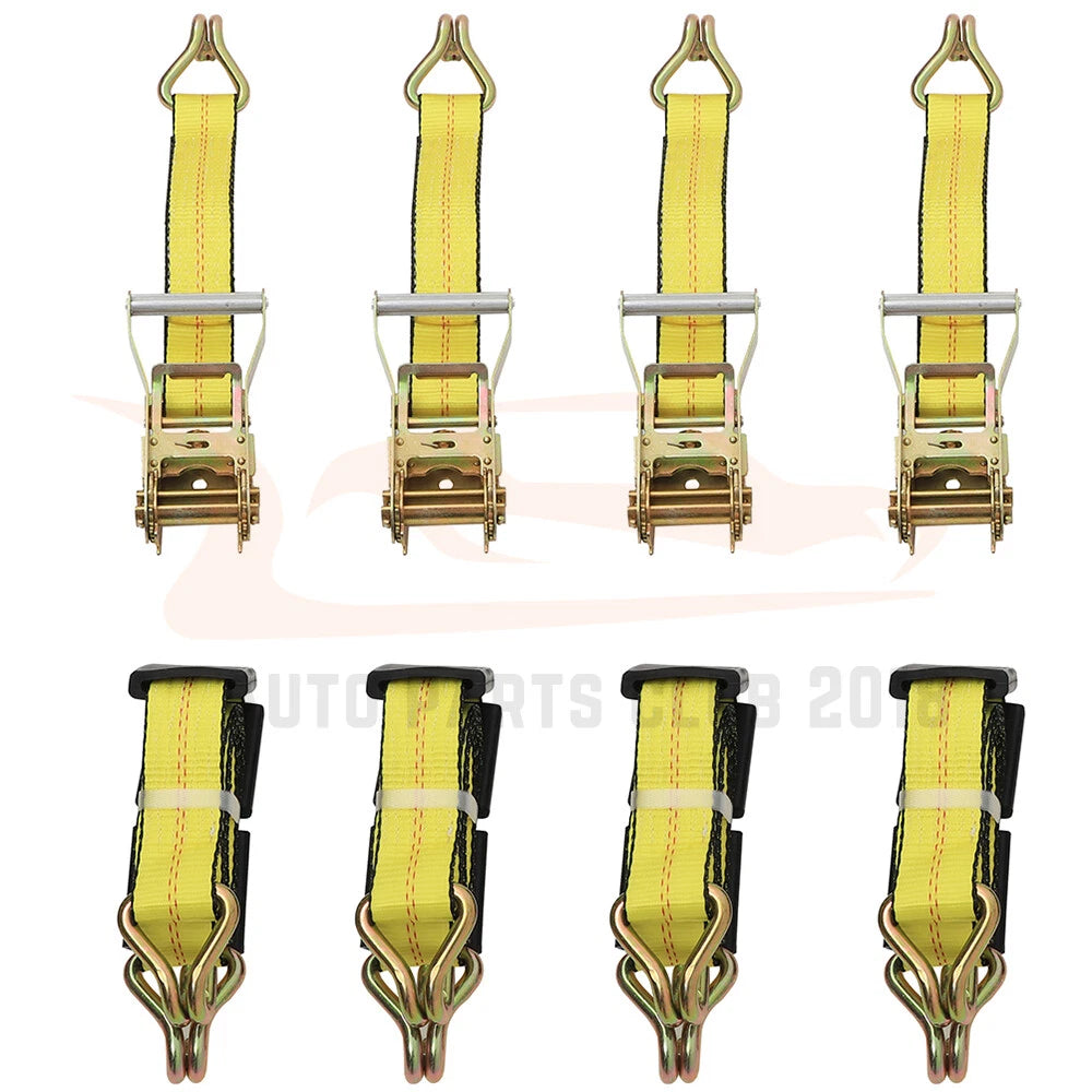 Set of 4 Ratchet Tie Down Straps for Car Trailer Hauler