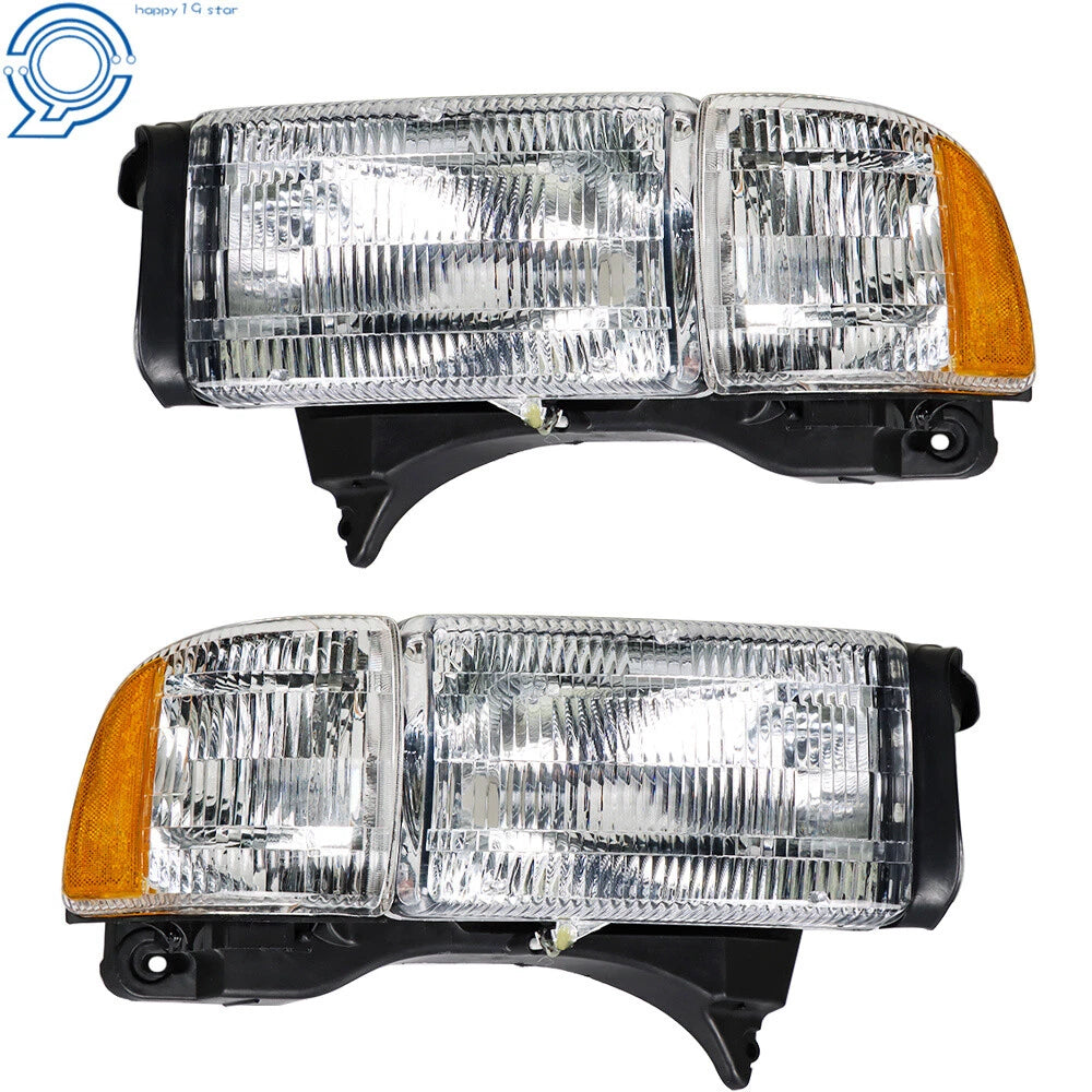 LH+RH Side Crystal Fresnel Lens Amber Corner Headlights for Dodge Ram (1994–2002)