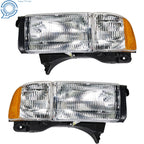 LH+RH Side Crystal Fresnel Lens Amber Corner Headlights for Dodge Ram (1994–2002)