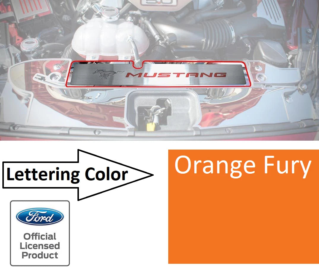 Radiator Cover Plate Pony Emblem with Orange Fury Letters for 2015–2017 Mustang GT