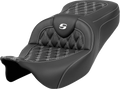 SADDLEMEN Roadsofa Seat for Harley Davidson (2014–2023) - Lattice Stitch, White Stitch