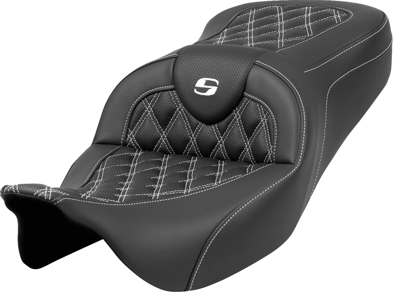 SADDLEMEN Roadsofa Seat for Harley Davidson (2014–2023) - Lattice Stitch, White Stitch