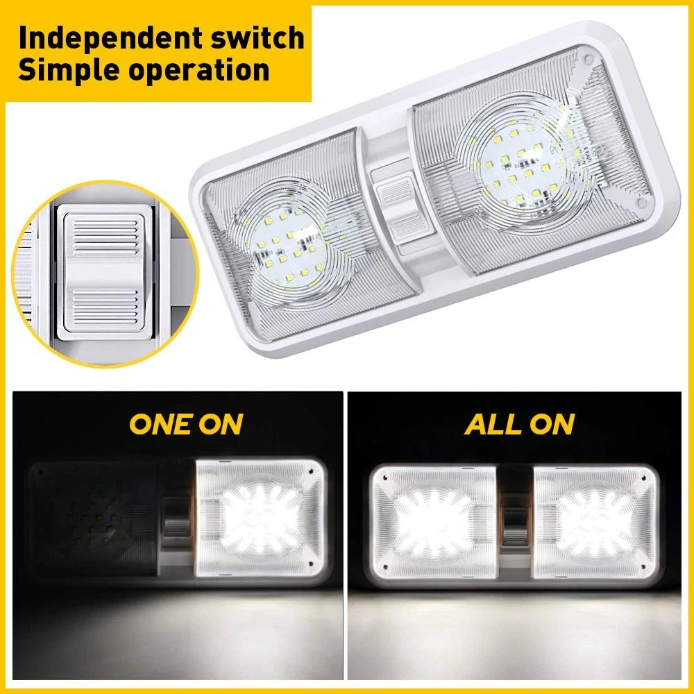 1x LED Ceiling Fixture Double Dome Light for RV Camper Trailer (12V)