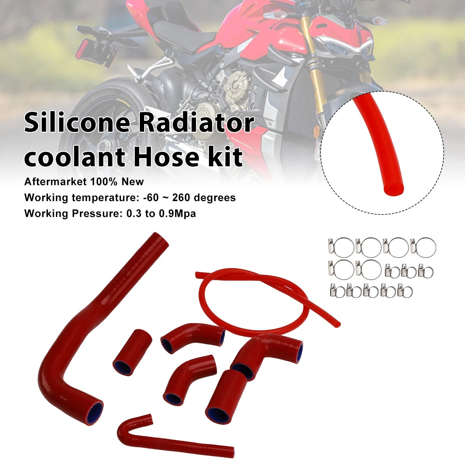 Silicone Radiator Coolant Hose for Ducati Streetfighter V4 V4S (2020–2025) Red