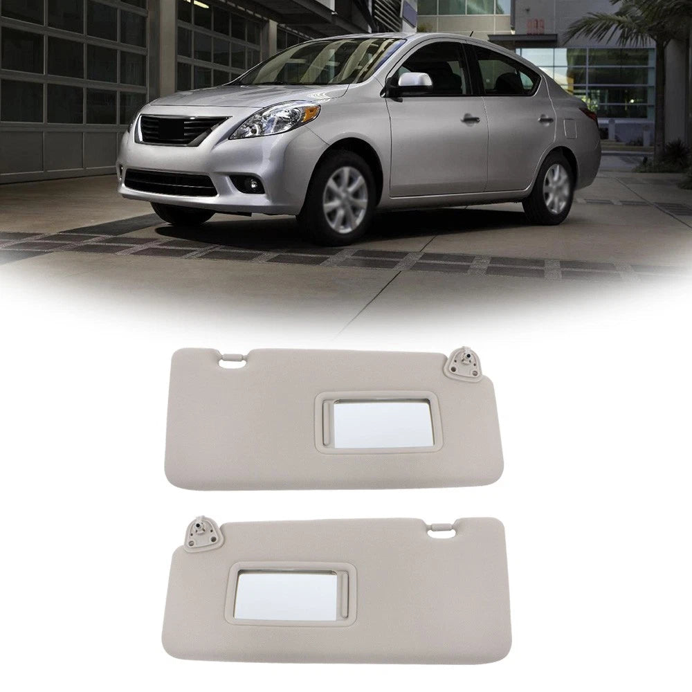 Set of 2 Gray Sun Visors for Nissan Versa (2007–2012) with Mirror