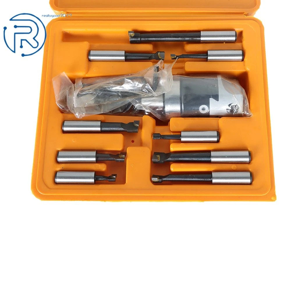 9 Piece 1/2" Carbide Boring Bar Set with 2" Boring Head R8 Shank