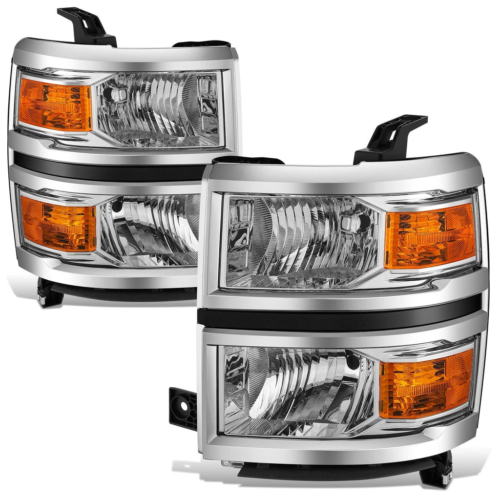 Pair of Chrome Housing Amber Side Headlights for Chevy Silverado (2014–2015)