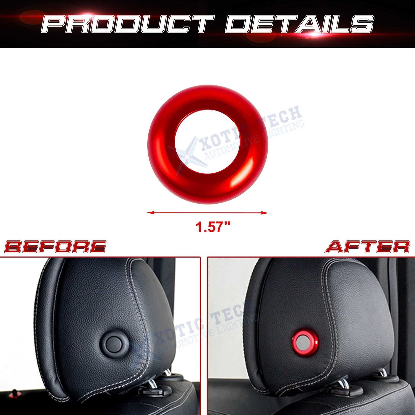 Red Front Seat Headrest Button Covers for Mercedes-Benz W205 (2015-2021)
