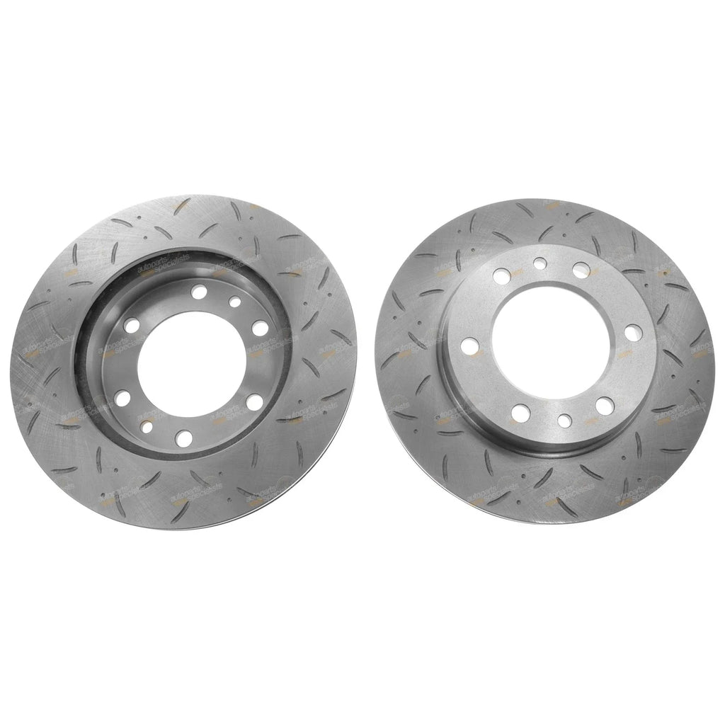 2 x Drilled Slotted Front Disc Brake Rotors for Toyota 70-75 Series + Pads