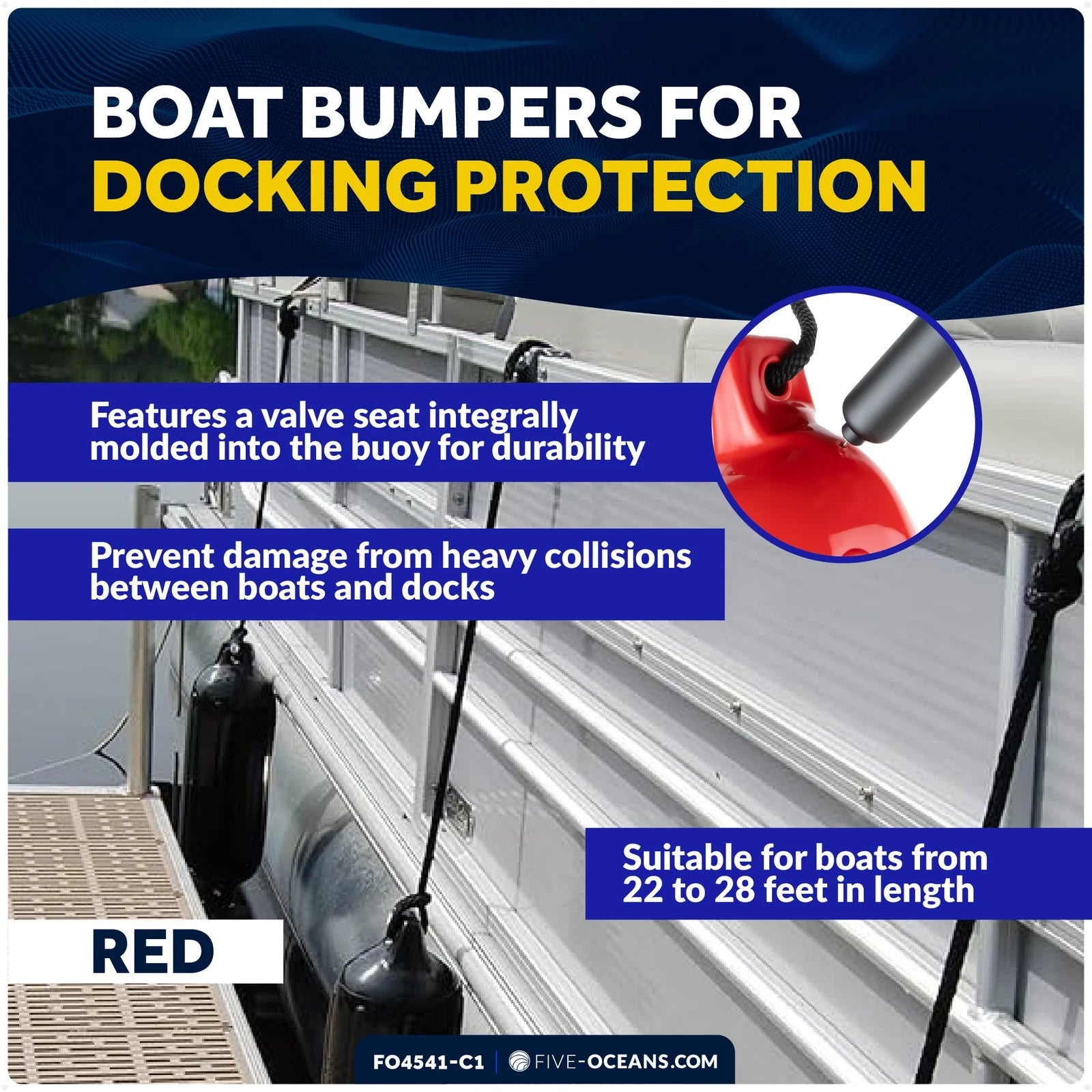 Set of 4 Boat Fenders for (6.5"x23", Red)