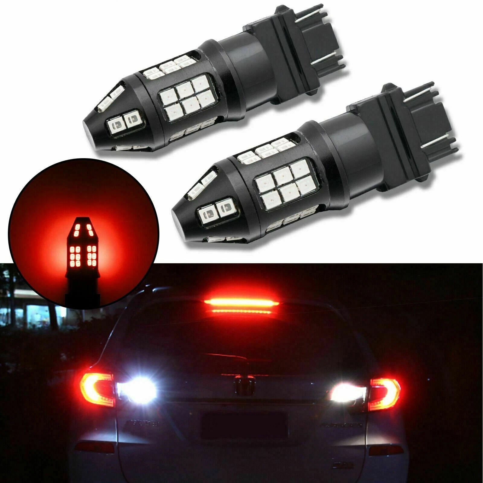 Red 3156 3157 40-SMD Flash Blinking Strobe LED Brake Tail Light Bulbs for 2x (2010-2020)