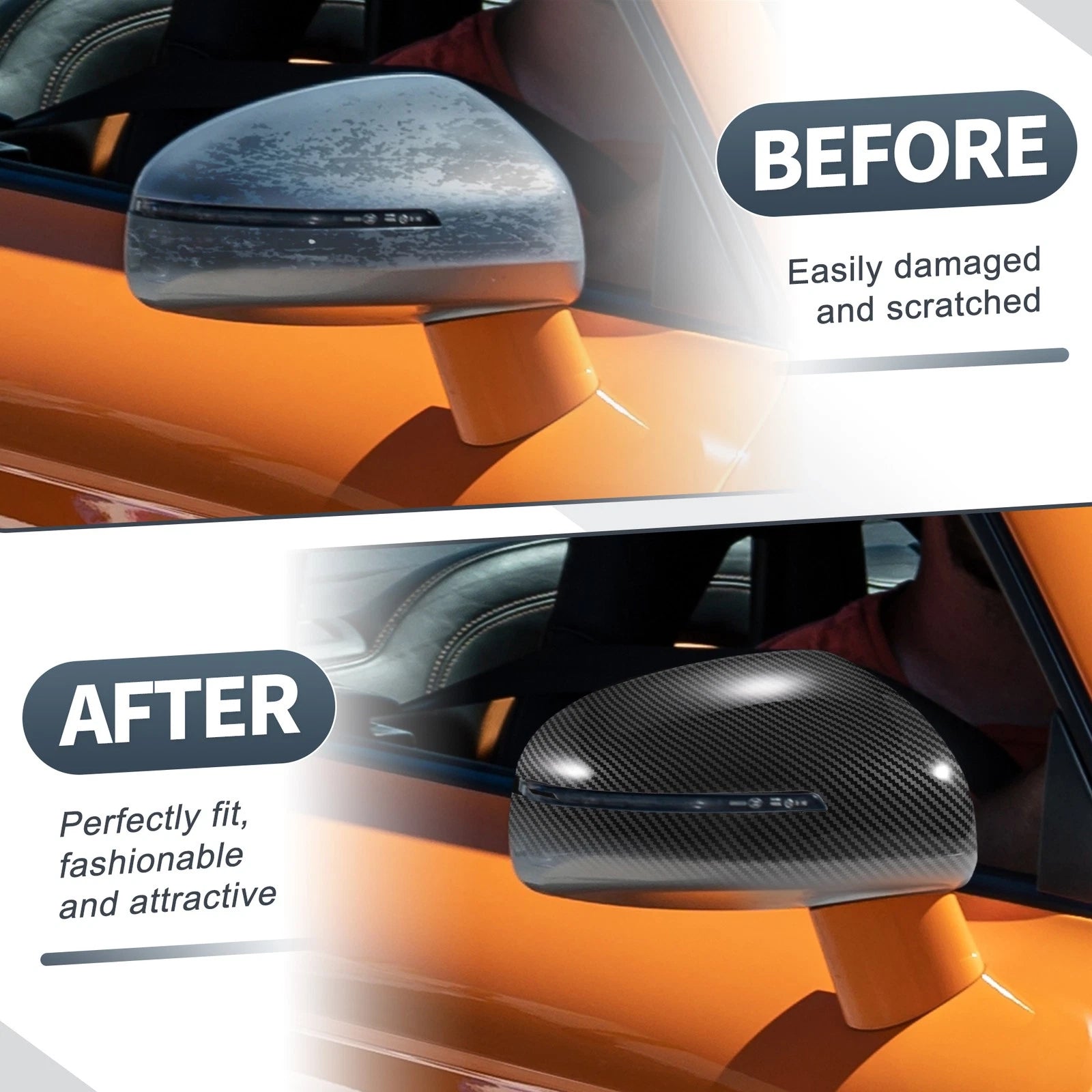 Pair Rearview Mirror Cover Cap Black Carbon Fiber for Audi TT TTS TTRS MK2 R8 (2006–2015)