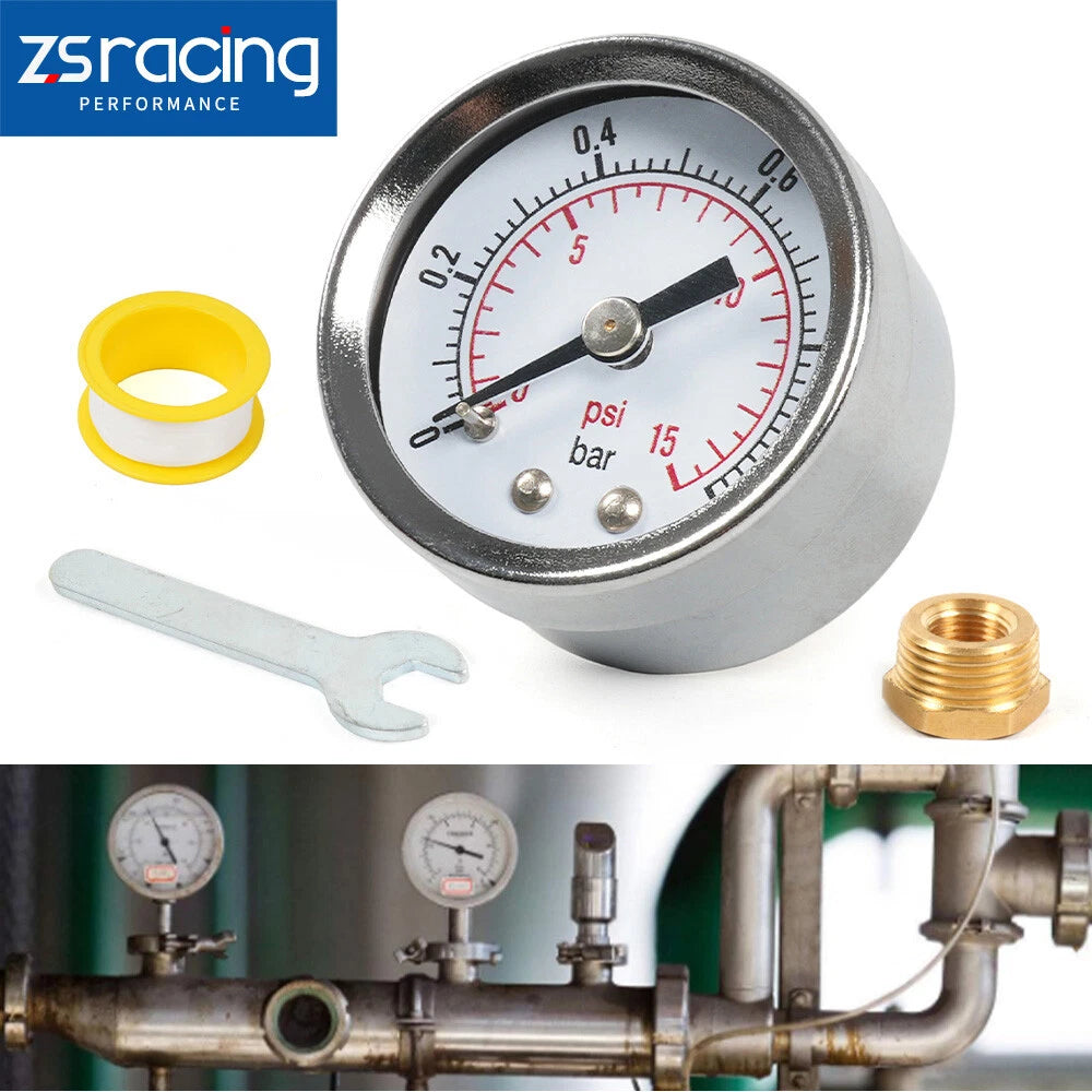 1/8" NPT Pressure Gauge 0-15 PSI for Universal Applications (Back Mount)