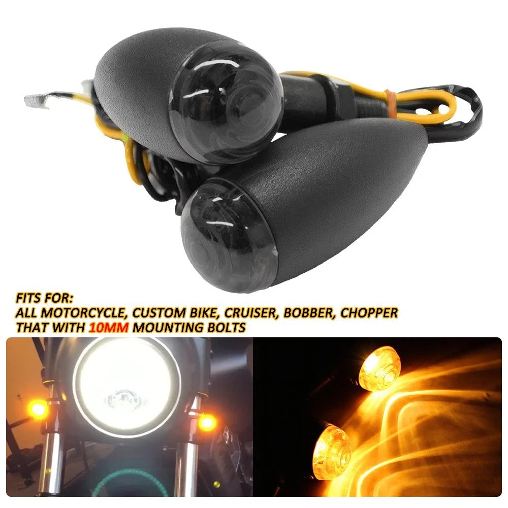Mini Bullet Turn Signals for Harley Bobber Chopper (Black, Amber)