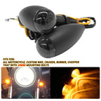 Mini Bullet Turn Signals for Harley Bobber Chopper (Black, Amber)